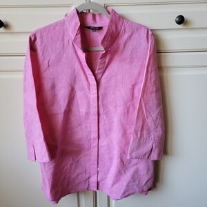 Misook Pink Button Down Shirt Linen Pink M